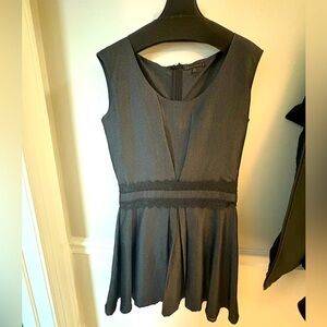 Lucca Couture black and gray fit and flare dress lace detail at waist. Size M